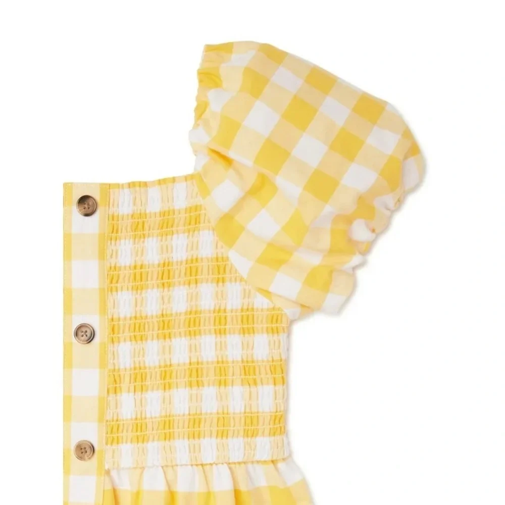 Wonder Nation Yellow and White Smocked Puff Sleeve Sundress